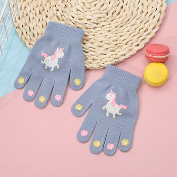 Нова детска ръкавица с принтом анимационни животни, цветя във формата на сърце, ръкавици за малки момичета и момчета, зимна топла вязаная детска ръкавица за деца с пълна пръст