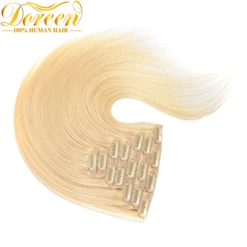 Doreen # 613, бяла блондинка, 160 г, пълен прическа, скоба за изграждане на човешки косъм, бразилски машинен Реми, права коса 14-26