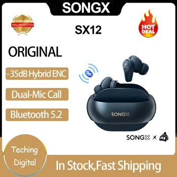 SONGX SX12 TWS Безжични слушалки Bluetooth 5.2 ушите ANC с шумопотискане, Слушалки с две връзки, 6 микрофони