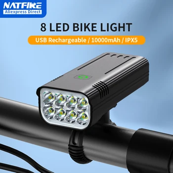 NATFIRE 8 Led Велосипеден Фенер 10000-6400 ма USB Акумулаторна Велосипедна Фаровете Супер Ярко Фенерче Предните Светлини и Задни Задна светлина