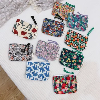 Реколта малки козметични чанти с цветен печат за жените, мини-червило за момичета, слушалки, гигиеническое кърпа, чанта за съхранение, дамски косметичка