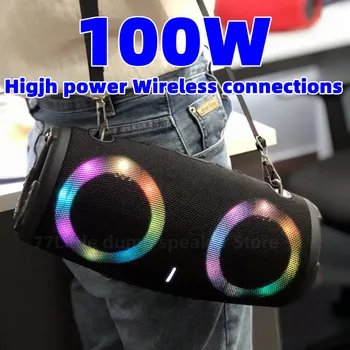 100 W высокомощный безжичен TWS субуфер, преносим водоустойчив card говорител, RGB-цветен въртящи мигаща светлина, Bluetooth-високоговорител