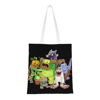 Смешно Ми Пеенето monsters, чанти-тоут за пазаруване за многократна употреба, с шарките на Kawai, аниме, игра, продуктова холщовая пазарска чанта на рамото