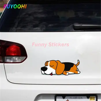 Етикети FUYOOHI Play за Хубава Сънливост Мързелив Кученце Бигля, Автомобилни Стикери На Прозореца на Камиона, Водоустойчив, Защитен От Надраскване Cartoony Интериор на Автомобил