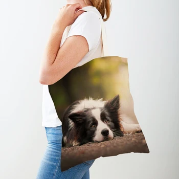 Дамски чанта за пазаруване с шотландски collie, сгъваема множество ежедневни чанта за животни, двустранен модна чанта-тоут