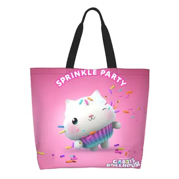 Gabbys Куклена Къща Gabby Cats Хранителни Стоки Торби За Пазаруване С Принтом Холщовые Чанти-Тоут По Рамото За Купувачи С Голям Капацитет Cakey Cat Bag