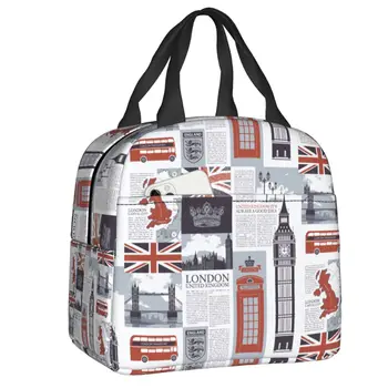 Дамски чанта за обяд с шарките на Обединеното Кралство Лондон, британски лого, преносим чанта за обяд за учебната храна Bento Box