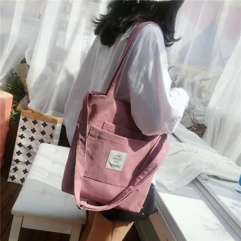 Дамска чанта, изработена от памучен плат, женски вельветовые чанти за пазаруване, множество чанта-тоут, дамски ежедневни чанта през рамо, сгъваема плажната чанта за пазаруване