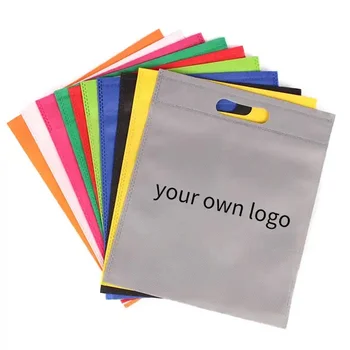 Продажба на едро, 500 бр./лот, Индивидуална чанта от рециклирани нетканой тъкани със собственото си лого за пазаруване, 12 цвята, 5 размери