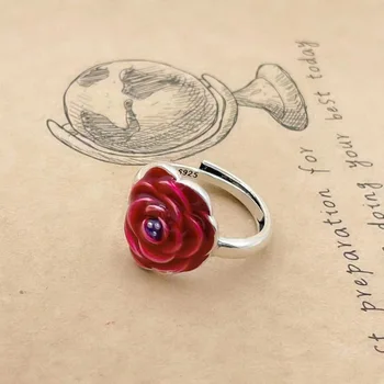 XS Винтажное персонални пръстен в етнически стил, с Червен от Пигмента и Червена Роза