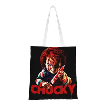Изработена по поръчка холщовая пазарска чанта Chucky Убиец на Ужасите за Хелоуин, женски миещи чанти за пазаруване, детска чанта за пазаруване в киното
