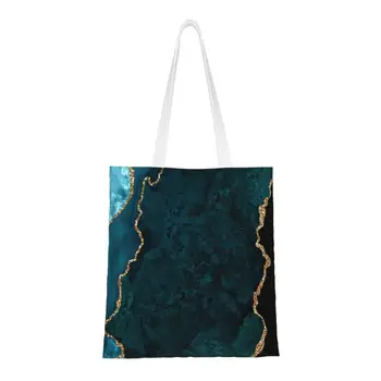 Чанта за пазаруване с парчета тюркоаз и златен агата, дамски холщовая чанта-тоут на рамото, преносими чанти за пазаруване от аквамариновой жеоды