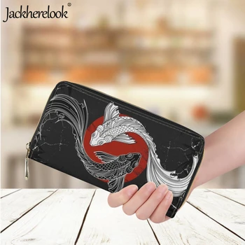Jackherelook Шаран Кои, японски женски класически дълъг портфейл, луксозен кожен марка, държач за банкови карти, клатч, чантата за момичета, парична чанта