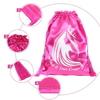 300 бр./Индивидуални опаковки за перука, розови сатенени дамски чанти на съвсем малък с пискюл, елегантни цветни калъфи за удължаване на косата, малки пликове за съхранение