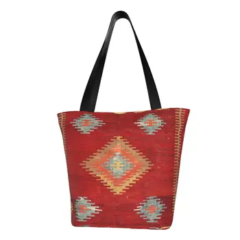 Антични турска чанта-тоут с принтом Кал, холщовая чанта за пазаруване, артистична етническа реколта чанта с персийския килим, stud чанта