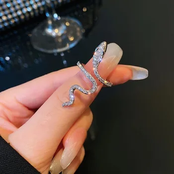 Отворен пръстен във формата на змия с кристали за жени, пръстени върху показалеца си сребърен цвят, Темперамент, дамско парти, сватба бижута, Подаръци