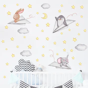 Мультяшная стикер на стената за деца, Заек, Penguin, Слон, PVC, декорация за стая, аксесоари за украса на дома, самозалепващи се тапети
