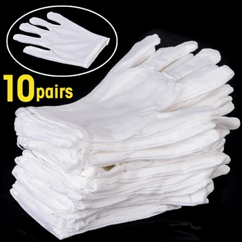 5/10 двойки бели памучни работни ръкавици за сухи ръце, ръкавици за СПА-процедури, церемониални ръкавици с висока еластичност, инструмент за почистване на домакински
