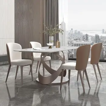 Италиански Тип Мрамор стил Каменна плоча Тенис на маса Правоъгълна маса за Хранене Домакински Бели Луксозни мебели ресторанная