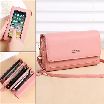 чанта за мобилен телефон със сензорен екран 2023, женска малка чанта през рамо, модерна чанта за ключове с мобилен телефон, хоризонтален джоб