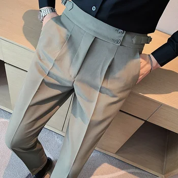 Пролетни нови модни ежедневни панталони с драпировкой и висока талия 2023, висококачествени мъжки бизнес офис панталони за социален живот, официални сватбени панталони