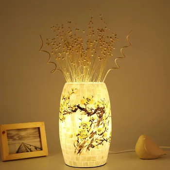 Креативна стъклена настолна лампа, цвете споразумение под формата на миди, нощна лампа за спални, сънливи топло настолна лампа за сватбената стая