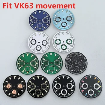 Циферблат-часовник с хронограф VK63 29,8 мм Циферблат VK63 със зелен светящимся циферблат във формата на панда, s-образни циферблат подходящ за кварцов механизъм VK63