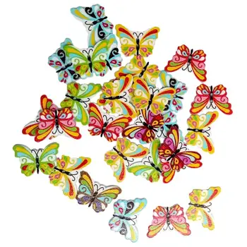 50 броя, многоцветни 2 дупки, пеперуда от дърво, шиене на копчета за scrapbooking, занаяти собствените си ръце, дървени копчета-пеперуда с 2 дупки