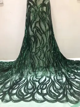 Висококачествена Африканска Лейси Плат със зелени Искри, 5 ярда, материал за сватбени партита, бродерия, френски Дантелени Тъкани, Шевни със собствените си ръце