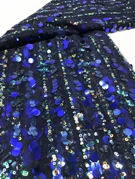 африкански дантела в тъканите на материал за дрехи по 5 ярда на мрежата от висок клас мрежест материал блестящи пайетки вечерни рокли в Синьо най-добрият