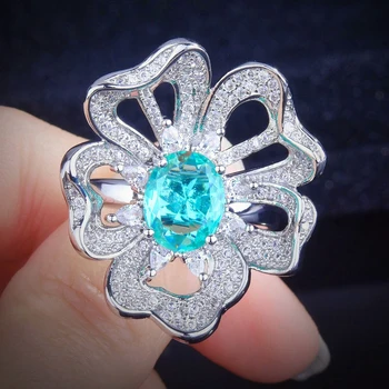 Дамски пръстени от премиум-клас WPB, брилянтният пръстен с изкуствено цвете Paraiba, Дамски луксозни бижута, блестящ циркон, дизайн, подарък за момичета, Новост