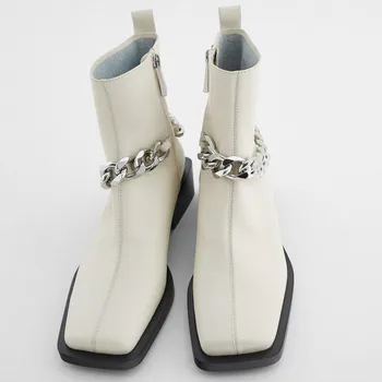 Британски ботуши за езда, с метална верига, дамски къси плюшени зимни ботфорты джоб с квадратна пръсти и масивна токчета 