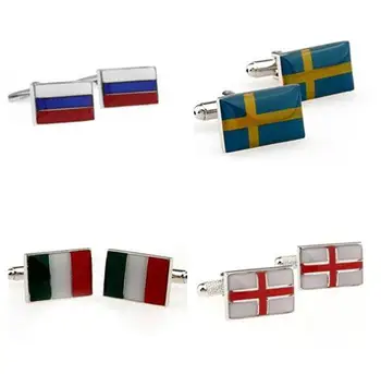 50 двойки/лот, копчета за ръкавели с националния флаг, медни емайлирани, Англия, руски, италиански, Шведски флаг, родословни обици на едро