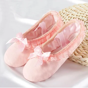 Туфли за момичета USHINE, дантелени балетные обувки за танци, дантелени парусиновые балетные обувки подметка с бантиком, туфли