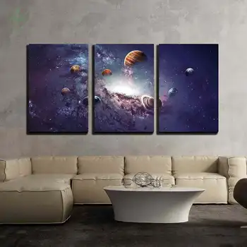 Отпечатъци от три части са представени изображения с висока резолюция, които създават Планетите в Слънчевата система, модерен интериор за Дома