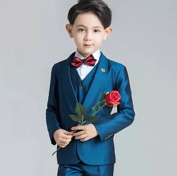 Костюм Homme, Син Костюм на Младоженеца за момче на бала, комплект от 3 теми (яке + панталон + Елек + вратовръзка), Комплект детски костюм за сватбата, Terno Masculino Trajes De Hombre