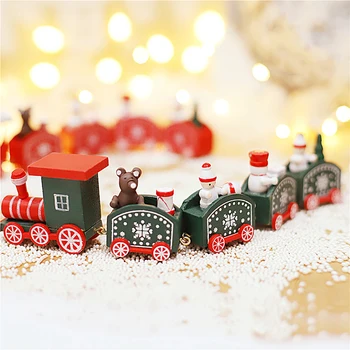 Коледен Дървен Влак, Прекрасна Украшение, Нежна Коледна украса, детски играчки влакове, модел Снежен човек, Коледна елха, декорация за дома