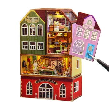 Diy wooden куклена къща, мини-град, куклени къщички, миниатюрни мебелен комплект, Апартамент, кухня, играчки за сглобяване, подарък за момичета и възрастни, Casa