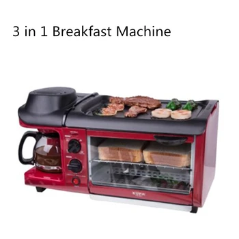 Многофункционална машина за закуска 3 в 1, Кафемашина, Тиган, Тостер за хляб, Готварска печка, Машина за печене на хляб, машини за закуска