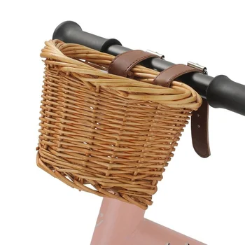 Велосипедна кошница ръчно изработени за деца, кошници за скутери с 2 кожени джапанки, свалящ D-образен кош за багаж, кош за домашни любимци