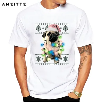 Нови постъпления 2019, тениска Happy Pug, мъжки Коледна тениска с принтом Мопс, модни и удобни коледни блузи, тениски, дрехи