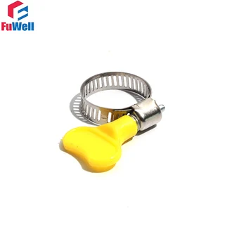 FuWell 25 бр., регулируем жълта пластмасова дръжка, ръчно скручивающиеся кръвоспиране за маркучи, автомобил с червей съоръжения, 9-16 мм, скоби за тръби от неръждаема стомана, за тръби