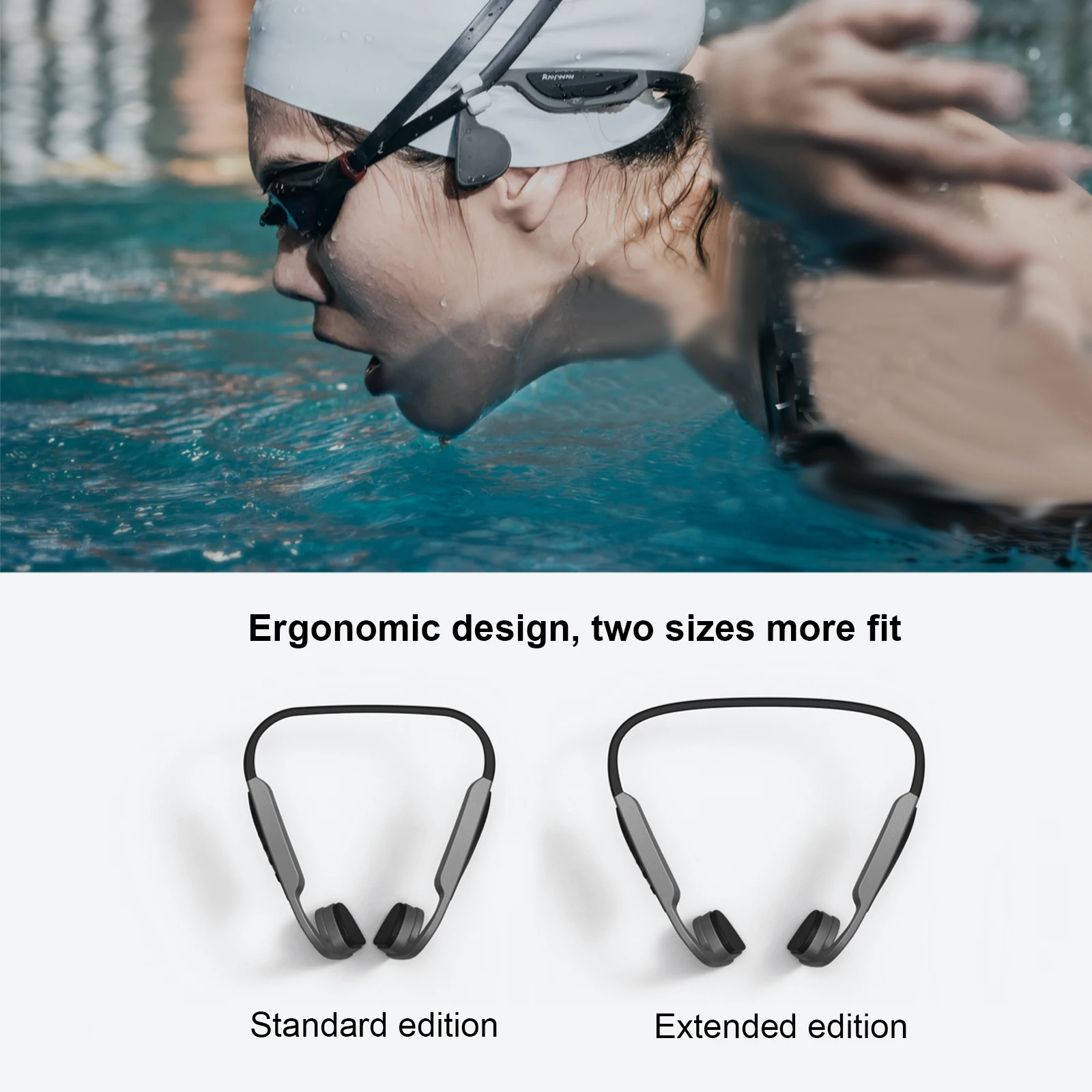 Raywav за тренировки по плуване IPX8, подводен водоустойчив слушалки с костна проводимост, безжични спортни слушалки за тренировки по плуване